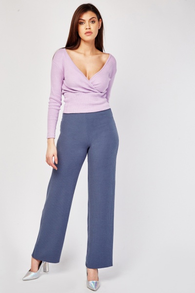 Wide Leg Light Ribbed Trousers